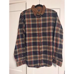 Lands End Mens Plaid Corduroy Collar Flannel Shirt‎ Traditional Fit Size M